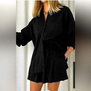 NWT COMMENSE Utility Cover Up Two Piece Shorts Set in Black